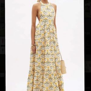 Agua by Agua Bendita Naranja Floral Cotton Poplin Maxi Halter Dress In Yellow